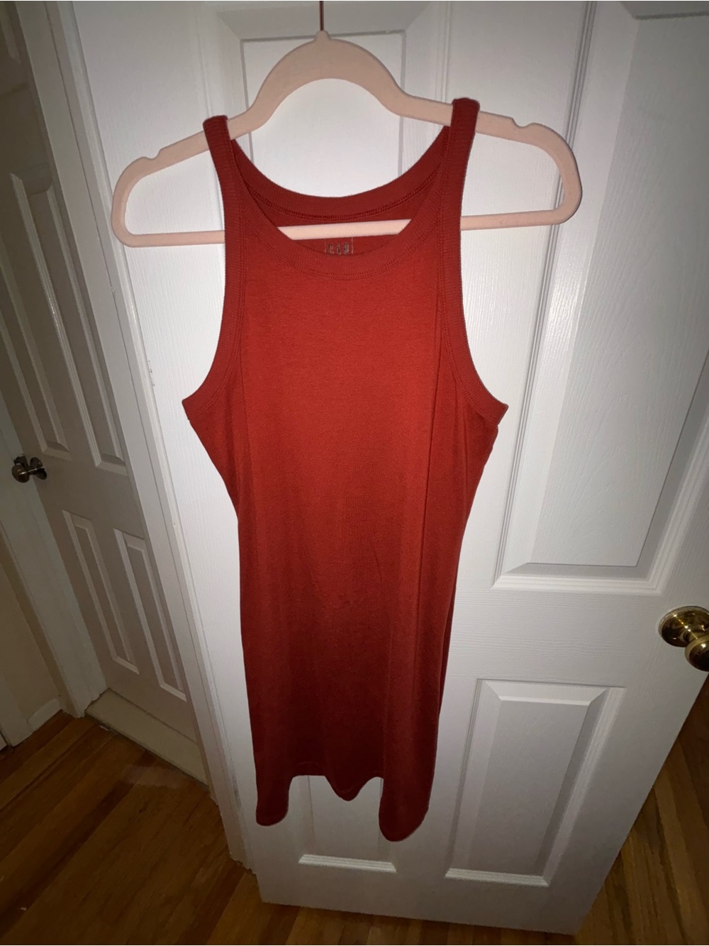 Sleeveless Rust Red Ribbed Tank Dress